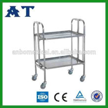 Surgical Trolley 2 estantes moldura de aço inoxidável e prateleiras